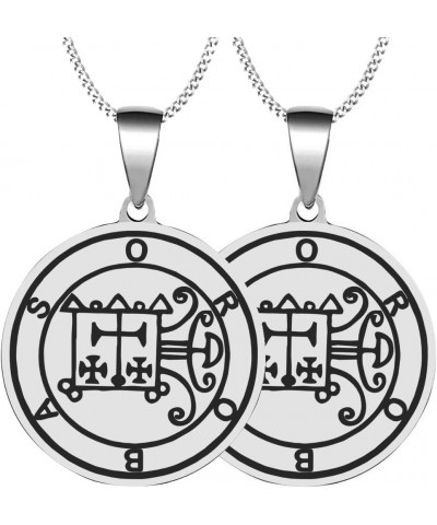 2PCS Laser Engraved Demon Orobas Goetic Seal Lesser Key of King Solomon Stainless Steel Pendant Necklace Chain 2XSilver $6.19...