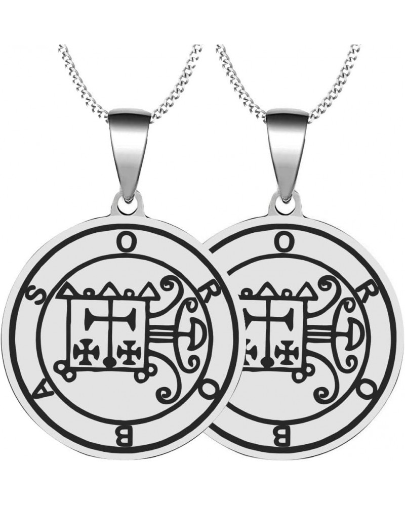 2PCS Laser Engraved Demon Orobas Goetic Seal Lesser Key of King Solomon Stainless Steel Pendant Necklace Chain 2XSilver $6.19...