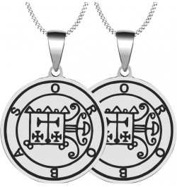 2PCS Laser Engraved Demon Orobas Goetic Seal Lesser Key of King Solomon Stainless Steel Pendant Necklace Chain 2XSilver $6.19...