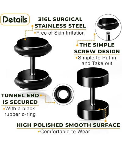 2 Pairs 316L Surgical Steel Black Anodized O-Rings 16gauges 1.2 mm Fake Plugs Illusion Piercing Ear Cheater Earring Lobe A02-...