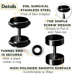 2 Pairs 316L Surgical Steel Black Anodized O-Rings 16gauges 1.2 mm Fake Plugs Illusion Piercing Ear Cheater Earring Lobe A02-...