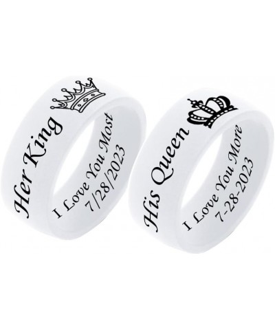 SHNIAN His Queen&Her King Ring Basic and Flat Rubber Silicone Couple Rings Comfortable Silicone Rings Custom Engraved Engagem...