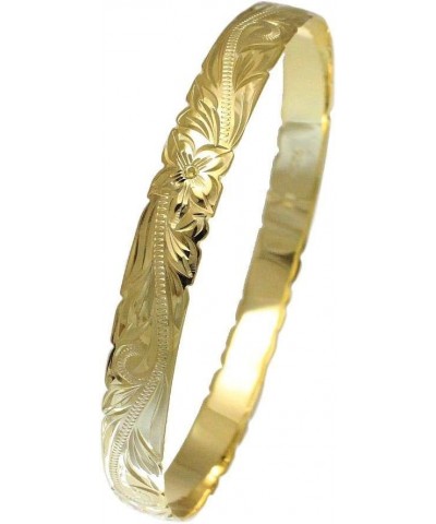 925 Sterling Yellow Gold Plated Hawaiian Scroll Plumeria Flower 8mm Cut Out Edge Bangle Size 7-9 7.5 inches $50.34 Bracelets