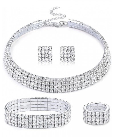 Rhinestone Crystal Jewelry Set Rhinestone Choker Necklace Rhinestone Earrings Rhinestone Stretch Bangle Bracelet Stretch Ring...