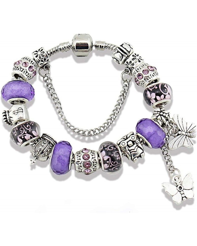 Unicorns Gifts Charms Bracelet for Women Murano Glass Beads Butterfly Flower Charms Bracelets Purple butterfly bracelet $10.0...