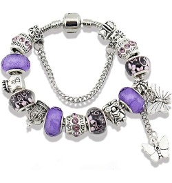 Unicorns Gifts Charms Bracelet for Women Murano Glass Beads Butterfly Flower Charms Bracelets Purple butterfly bracelet $10.0...