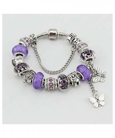 Unicorns Gifts Charms Bracelet for Women Murano Glass Beads Butterfly Flower Charms Bracelets Purple butterfly bracelet $10.0...