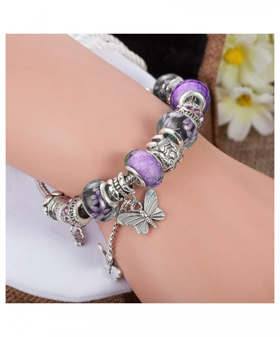 Unicorns Gifts Charms Bracelet for Women Murano Glass Beads Butterfly Flower Charms Bracelets Purple butterfly bracelet $10.0...