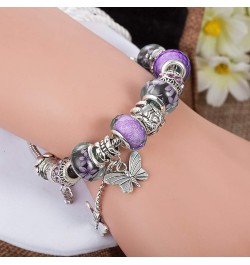 Unicorns Gifts Charms Bracelet for Women Murano Glass Beads Butterfly Flower Charms Bracelets Purple butterfly bracelet $10.0...