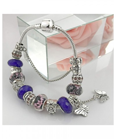 Unicorns Gifts Charms Bracelet for Women Murano Glass Beads Butterfly Flower Charms Bracelets Purple butterfly bracelet $10.0...