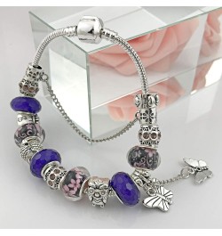 Unicorns Gifts Charms Bracelet for Women Murano Glass Beads Butterfly Flower Charms Bracelets Purple butterfly bracelet $10.0...