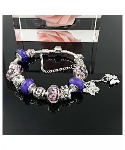 Unicorns Gifts Charms Bracelet for Women Murano Glass Beads Butterfly Flower Charms Bracelets Purple butterfly bracelet $10.0...