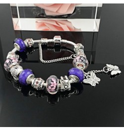 Unicorns Gifts Charms Bracelet for Women Murano Glass Beads Butterfly Flower Charms Bracelets Purple butterfly bracelet $10.0...