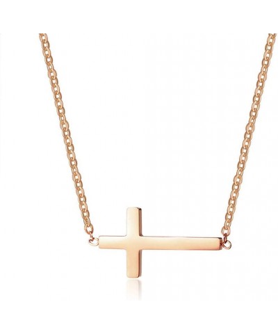 18K Gold Plated Stainless Steel Sideways Cross Necklace Small Simple Cross Pendant Necklace Delicate Christian Necklace for W...