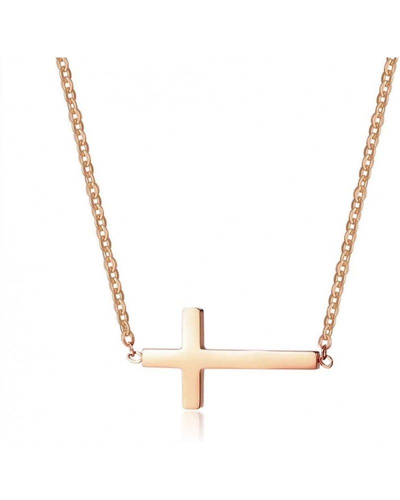 18K Gold Plated Stainless Steel Sideways Cross Necklace Small Simple Cross Pendant Necklace Delicate Christian Necklace for W...