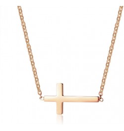 18K Gold Plated Stainless Steel Sideways Cross Necklace Small Simple Cross Pendant Necklace Delicate Christian Necklace for W...