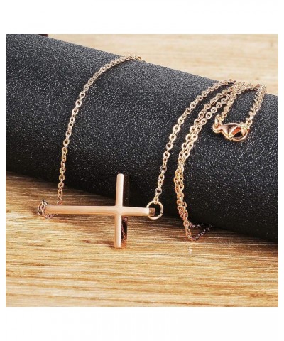 18K Gold Plated Stainless Steel Sideways Cross Necklace Small Simple Cross Pendant Necklace Delicate Christian Necklace for W...