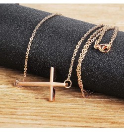 18K Gold Plated Stainless Steel Sideways Cross Necklace Small Simple Cross Pendant Necklace Delicate Christian Necklace for W...