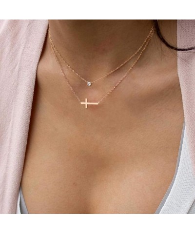 18K Gold Plated Stainless Steel Sideways Cross Necklace Small Simple Cross Pendant Necklace Delicate Christian Necklace for W...