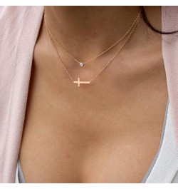 18K Gold Plated Stainless Steel Sideways Cross Necklace Small Simple Cross Pendant Necklace Delicate Christian Necklace for W...