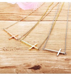 18K Gold Plated Stainless Steel Sideways Cross Necklace Small Simple Cross Pendant Necklace Delicate Christian Necklace for W...