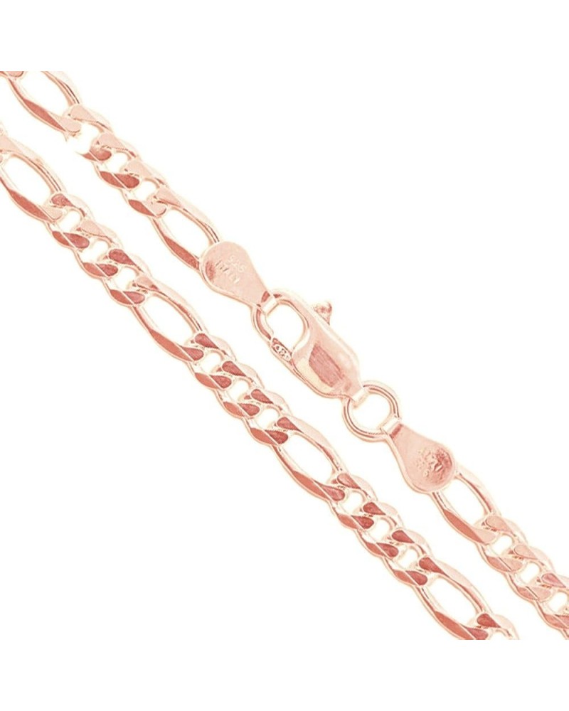 Sterling Silver Flat Figaro Chain 1mm-4.5mm Solid 925 Italy Link Women's Men's Necklace 3.9mm (22k Rose Gold Plated) Length 1...