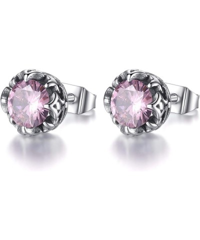 Jewelry Silver Tone Stainless Steel Vintage Stud Earrings for Men Women, Various Styles Pink CZ $9.17 Earrings