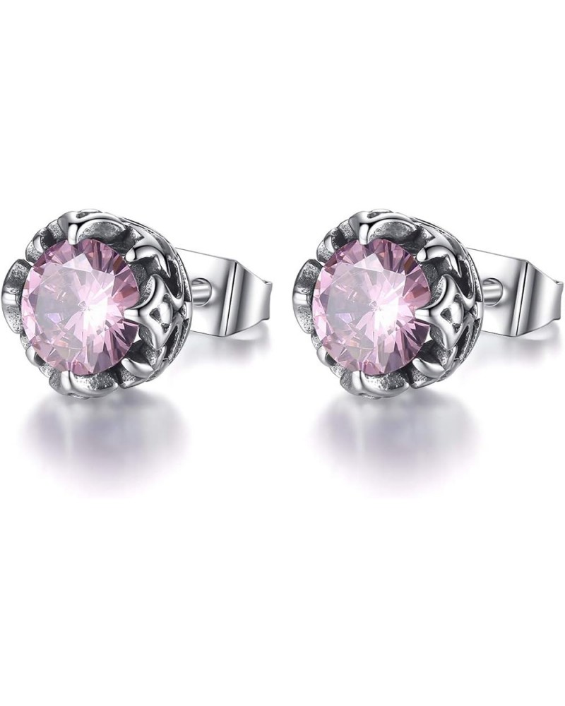 Jewelry Silver Tone Stainless Steel Vintage Stud Earrings for Men Women, Various Styles Pink CZ $9.17 Earrings