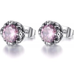 Jewelry Silver Tone Stainless Steel Vintage Stud Earrings for Men Women, Various Styles Pink CZ $9.17 Earrings