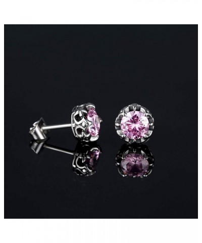 Jewelry Silver Tone Stainless Steel Vintage Stud Earrings for Men Women, Various Styles Pink CZ $9.17 Earrings