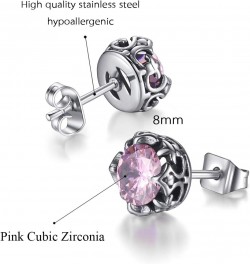 Jewelry Silver Tone Stainless Steel Vintage Stud Earrings for Men Women, Various Styles Pink CZ $9.17 Earrings