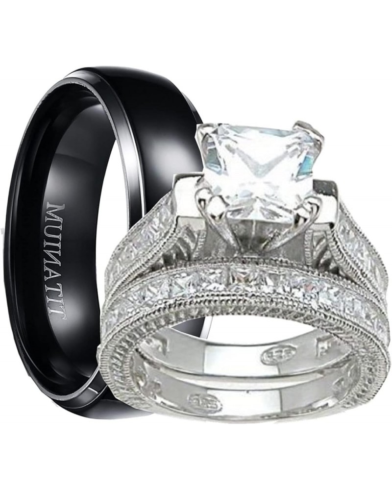 His and Hers Wedding Ring Set Matching Trio Wedding Bands for Him Her His 12 Her 7 $38.00 Sets