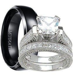 His and Hers Wedding Ring Set Matching Trio Wedding Bands for Him Her His 12 Her 7 $38.00 Sets