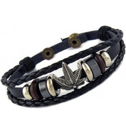 Multi Strand Biker Black Leather Bracelet with Marijuana Leaf $10.19 Bracelets