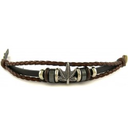 Multi Strand Biker Black Leather Bracelet with Marijuana Leaf $10.19 Bracelets