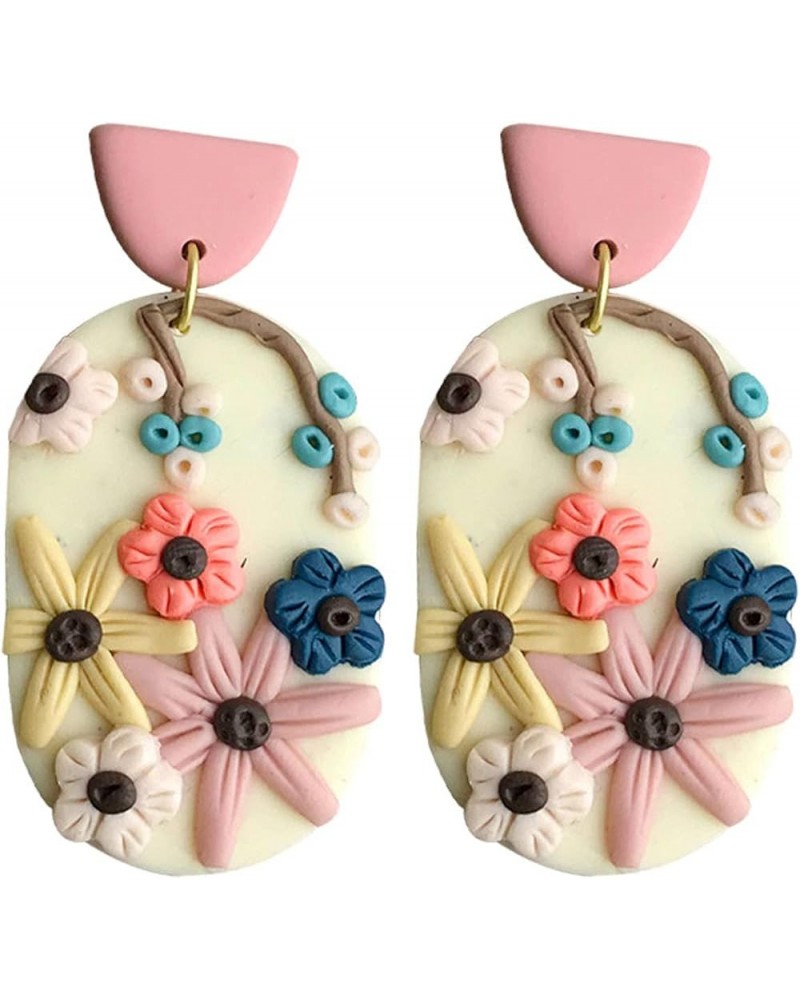 Handmade Polymer Clay Cute Flower Drop Earrings Daisy Sunflower Pink Petal Dangle Earrings for Women Girls Summer Holiday Boh...