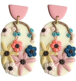 Handmade Polymer Clay Cute Flower Drop Earrings Daisy Sunflower Pink Petal Dangle Earrings for Women Girls Summer Holiday Boh...