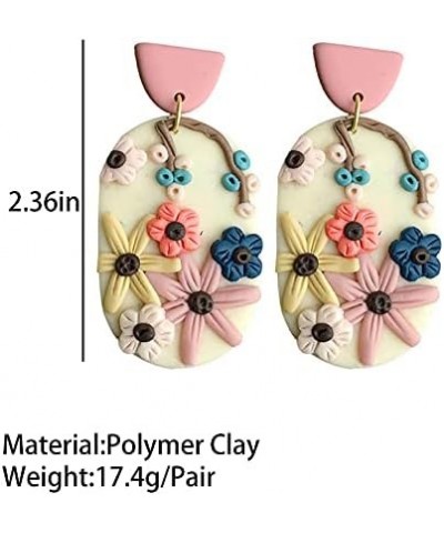 Handmade Polymer Clay Cute Flower Drop Earrings Daisy Sunflower Pink Petal Dangle Earrings for Women Girls Summer Holiday Boh...