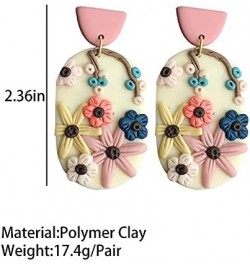 Handmade Polymer Clay Cute Flower Drop Earrings Daisy Sunflower Pink Petal Dangle Earrings for Women Girls Summer Holiday Boh...