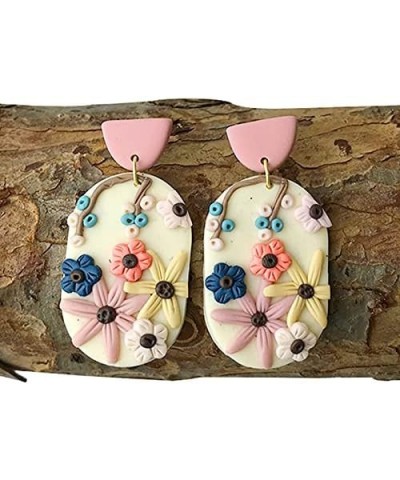 Handmade Polymer Clay Cute Flower Drop Earrings Daisy Sunflower Pink Petal Dangle Earrings for Women Girls Summer Holiday Boh...