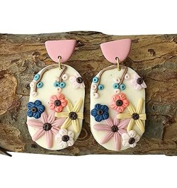 Handmade Polymer Clay Cute Flower Drop Earrings Daisy Sunflower Pink Petal Dangle Earrings for Women Girls Summer Holiday Boh...