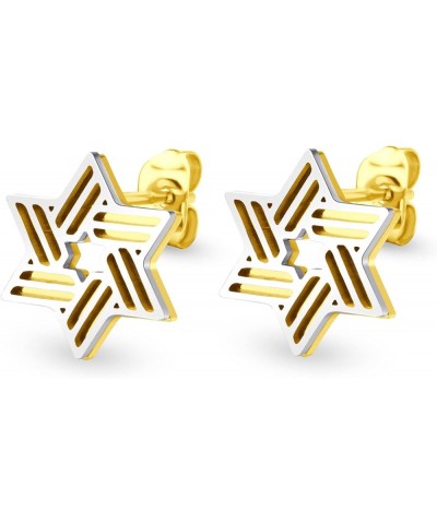 ‎Stainless Steel Ribbed Star of David Stud Earrings for Women & Girls ‎ Silver/Gold $9.02 Earrings