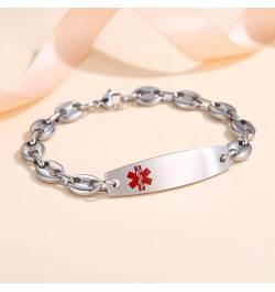 7.5 IN Fashion Medical Alert Bracelets for Women Stainless Steel Heart Link Medical bracelets with Free custom engraving Bean...