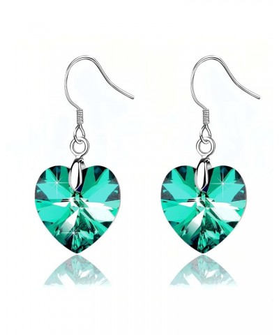 Austrian Crystal Heart Drop Dangle Earrings for Women 925 Sterling Silver Hook Hypoallergenic Earring Emerald $12.00 Earrings