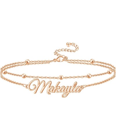 Personalized Ankle Bracelet for Women 925 Sterling Silver Custom Name Anklet Double Chain Anklet with Name Customized Layered...