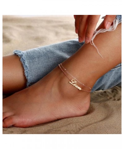 Personalized Ankle Bracelet for Women 925 Sterling Silver Custom Name Anklet Double Chain Anklet with Name Customized Layered...