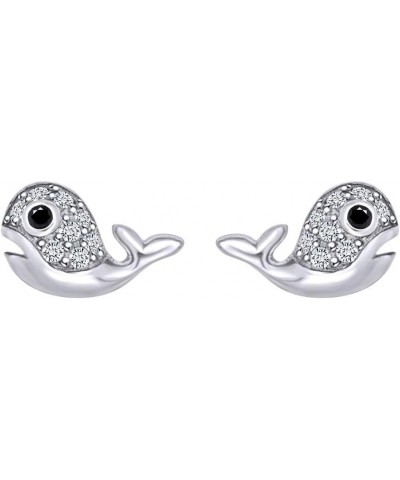 14k Gold Over Sterling Silver Animal, Bird, Insects Cubic Zirconia Stud Earrings White Gold Over : WHALE $18.23 Earrings