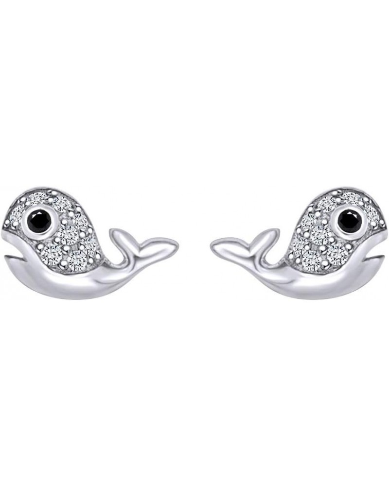 14k Gold Over Sterling Silver Animal, Bird, Insects Cubic Zirconia Stud Earrings White Gold Over : WHALE $18.23 Earrings