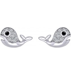 14k Gold Over Sterling Silver Animal, Bird, Insects Cubic Zirconia Stud Earrings White Gold Over : WHALE $18.23 Earrings