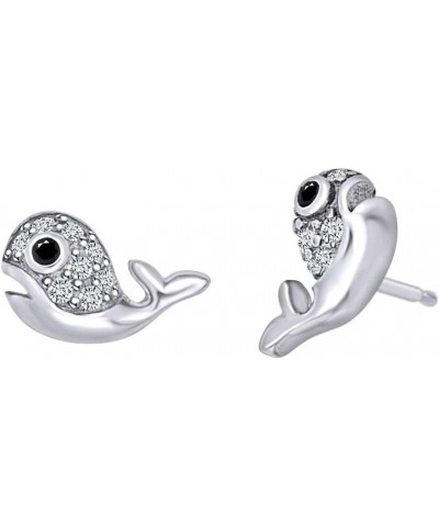 14k Gold Over Sterling Silver Animal, Bird, Insects Cubic Zirconia Stud Earrings White Gold Over : WHALE $18.23 Earrings